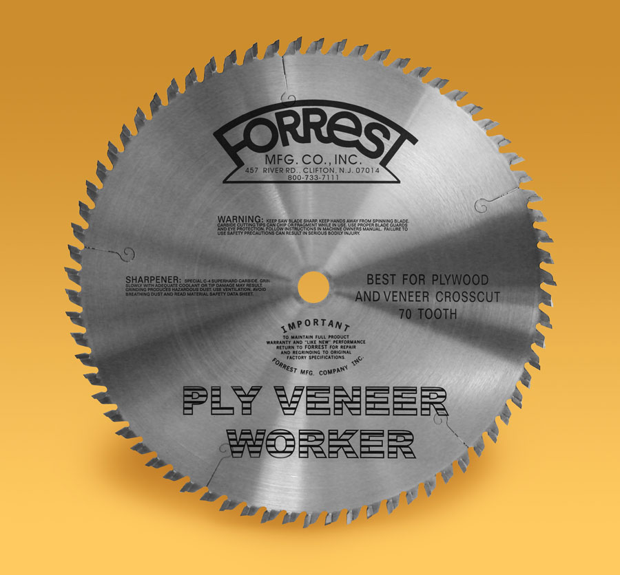 Ply veneer worker blade designed specifically for cutting plywood and plywood veneers.